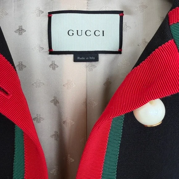 Gucci Black Coat with Red and Green Trim - Picture 6 of 15